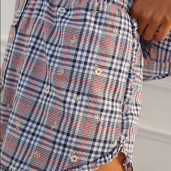 NWT Anthropologie Matching Plaid Puff Sleeve Embroidered Pajama Short & Top Set - Picture 4 of 9
